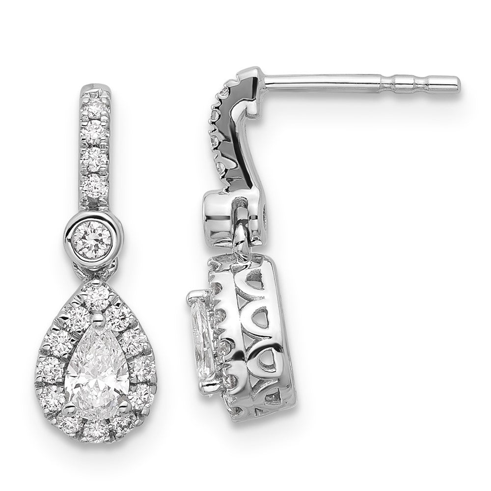 14kw 5/8ct Lab Grown Diamond VS+ F+ Comp Pear Dangle Post Earrings