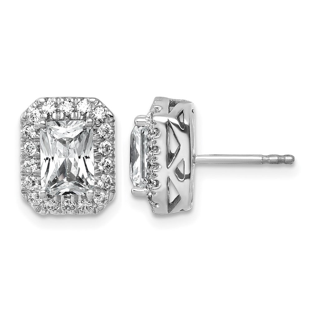 14kw 2 1/2ct Lab Grown VS+ F+ Diamond Radiant Shape Halo Complete Earring