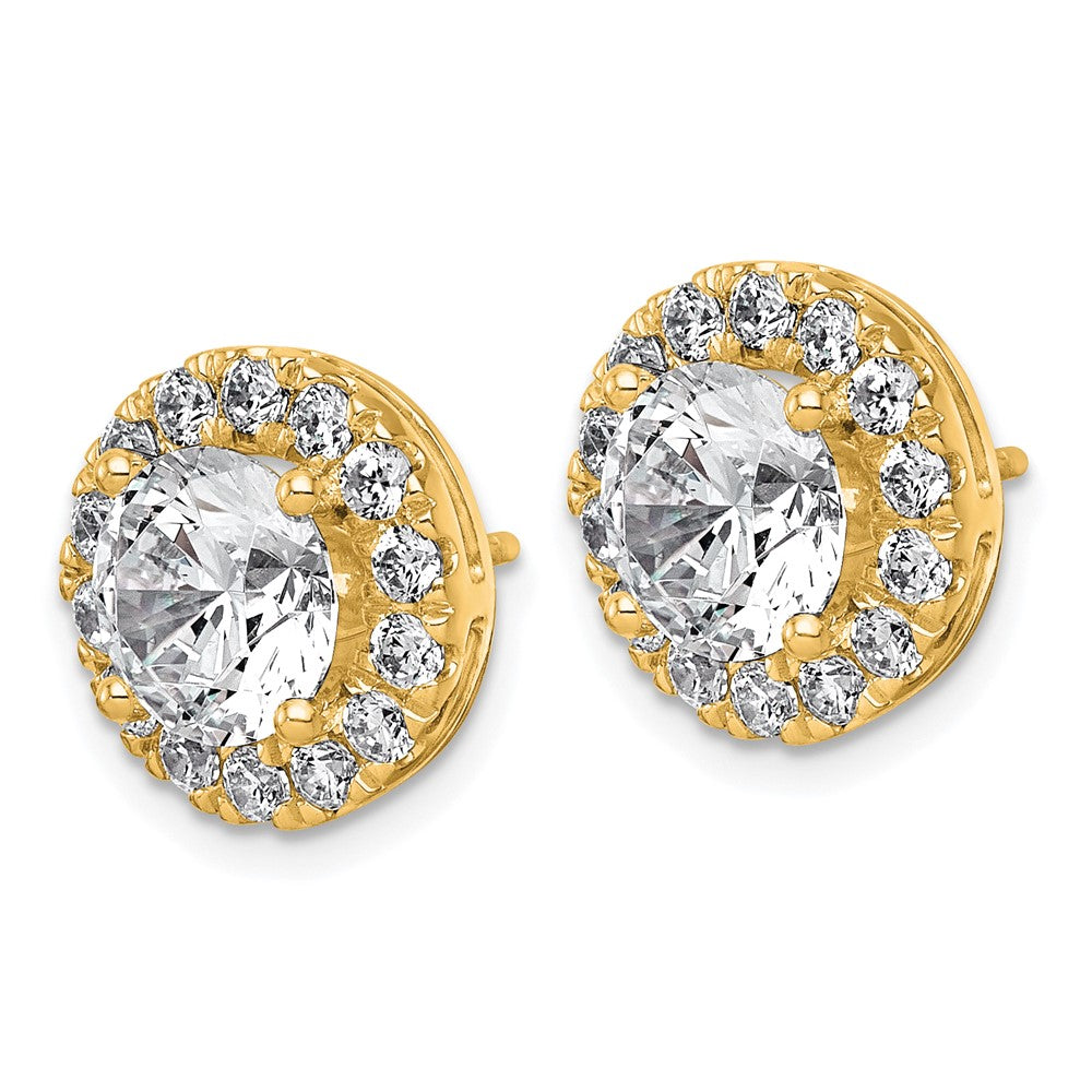 14k 5ct Lab Grown Diamond VS+ F+ Round Complete Halo Post Earrings