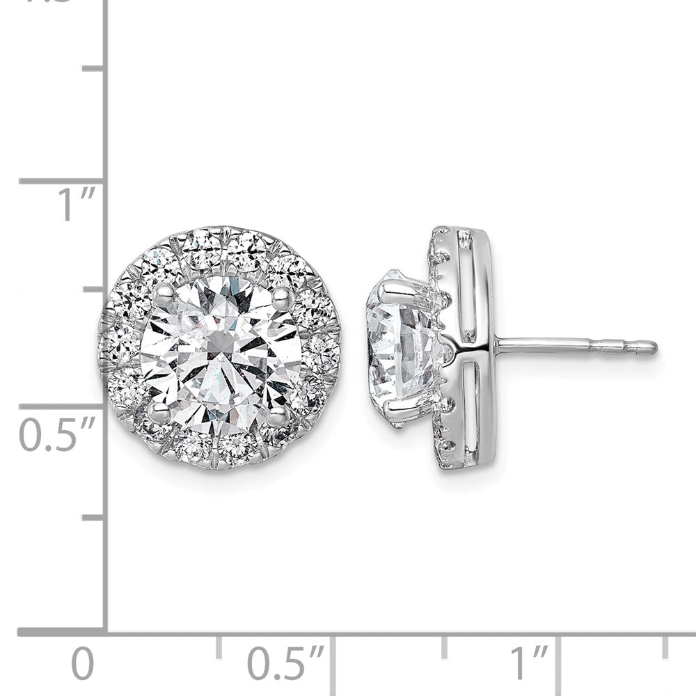 14kw 6 1/4ct Lab Grown Diamond VS+ F+ Round Complete Halo Post Earrings