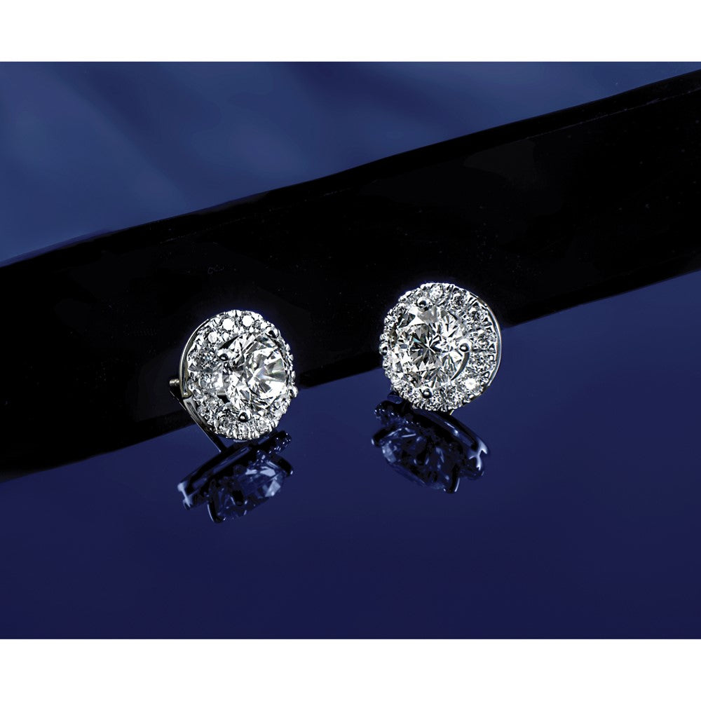 14kw 5/8ct Lab Grown Diamond VS+ F+ Round Complete Halo Post Earrings