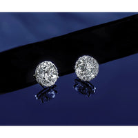 14kw 5/8ct Lab Grown Diamond VS+ F+ Round Complete Halo Post Earrings