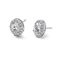 14kw 1/2ct Lab Grown Dia VS/SI+ G+ Semi Mount Oval Halo Earrings