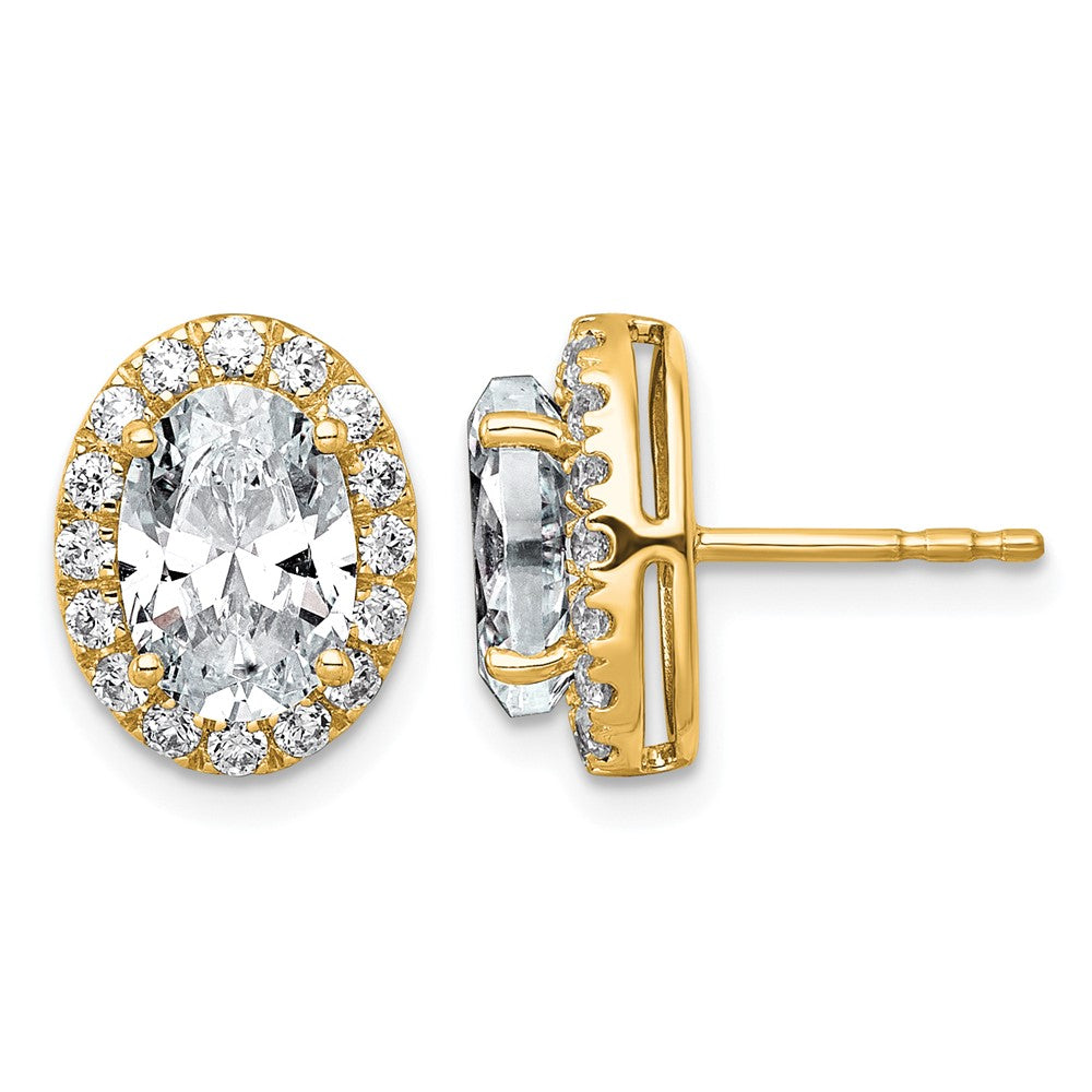 14k 3 1/2ct Lab Grown Diamond VS+ F+ Complete Oval Halo Earrings
