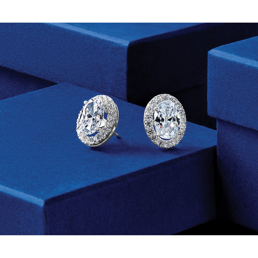 14kw 4 3/4ct Lab Grown Diamond VS+ F+ Complete Oval Halo Earrings