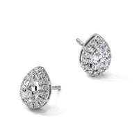 14kw 3 1/2ct Lab Grown Diamond VS+ F+ Comp Pear Halo Post Earrings