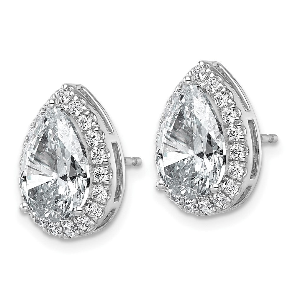 14kw 4 5/8ct Lab Grown Diamond VS+ F+ Comp Pear Halo Post Earrings