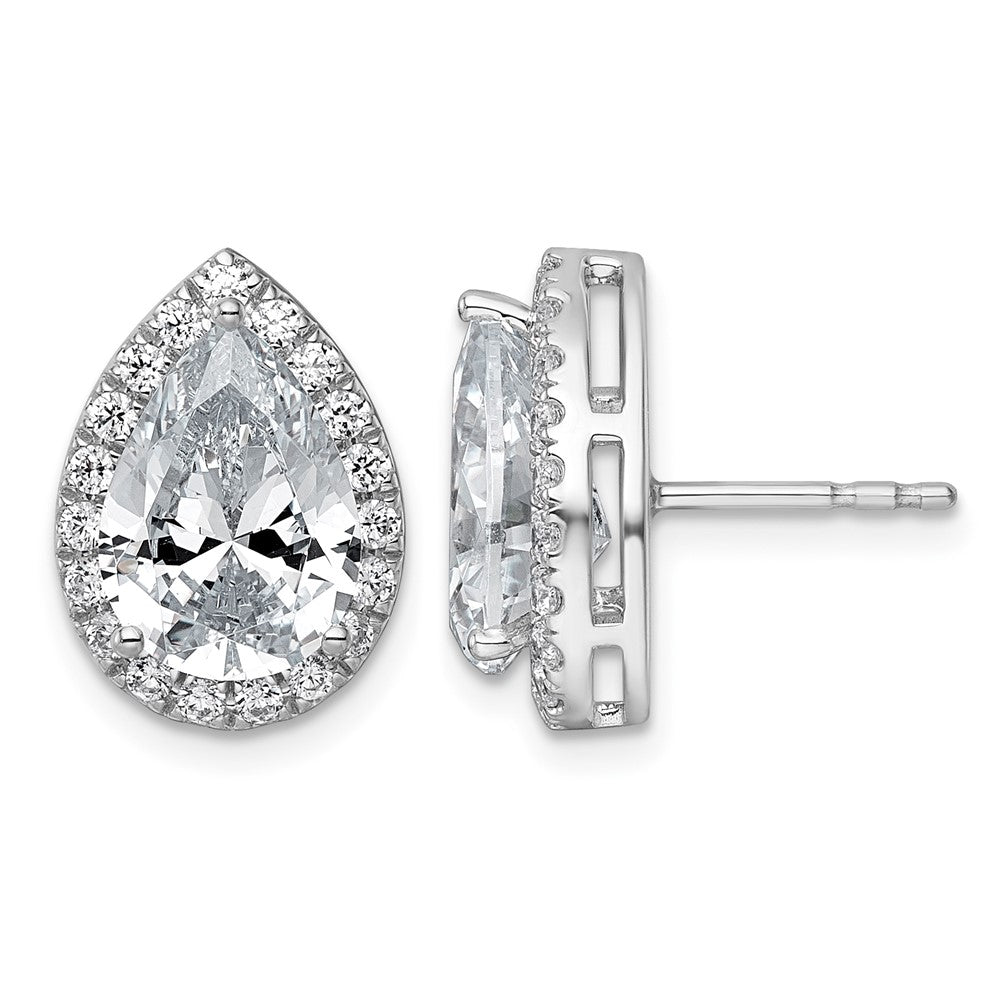 14kw 4 5/8ct Lab Grown Diamond VS+ F+ Comp Pear Halo Post Earrings