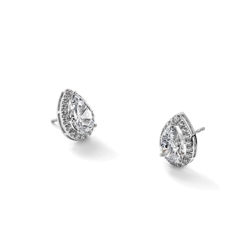 14kw 4 5/8ct Lab Grown Diamond VS+ F+ Comp Pear Halo Post Earrings