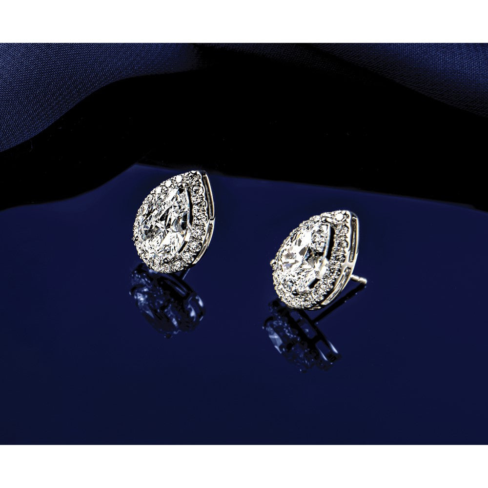 14kw 4 5/8ct Lab Grown Diamond VS+ F+ Comp Pear Halo Post Earrings