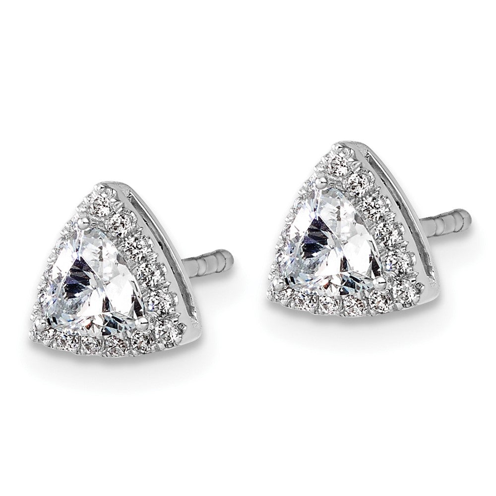 14kw 5/8ct Lab Grown Diamond VS/SI+ G+ Comp Trillion Halo Post Earrings