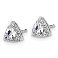 14kw 5/8ct Lab Grown Diamond VS+ F+ Comp Trillion Halo Post Earrings