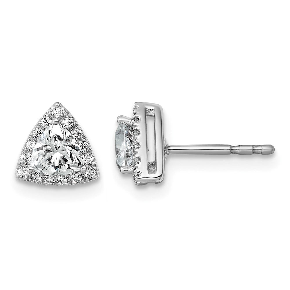 14kw 5/8ct Lab Grown Diamond VS/SI+ G+ Comp Trillion Halo Post Earrings