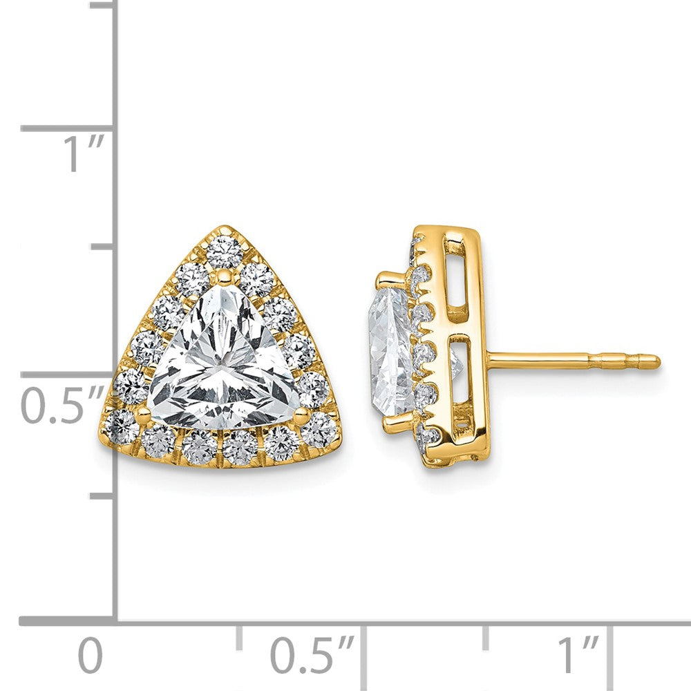14k 3 3/4ct Lab Grown Diamond VS+ F+ Comp Trillion Halo Post Earrings