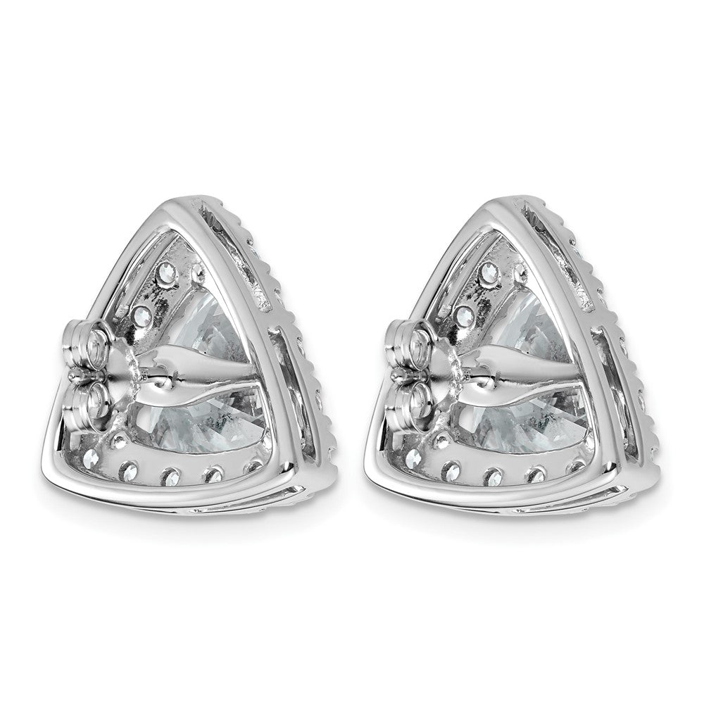 14kw 7 3/4ct Lab Grown Diamond VS+ F+ Comp Trillion Halo Post Earrings