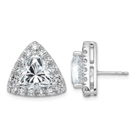 14kw 7 3/4ct Lab Grown Diamond VS+ F+ Comp Trillion Halo Post Earrings