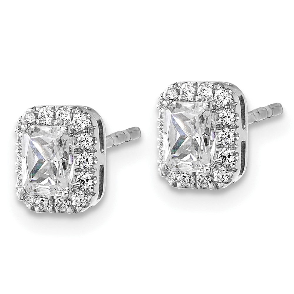 14kw 5/8ct Lab Grown Diamond VS+ F+ Comp Radiant Halo Post Earrings