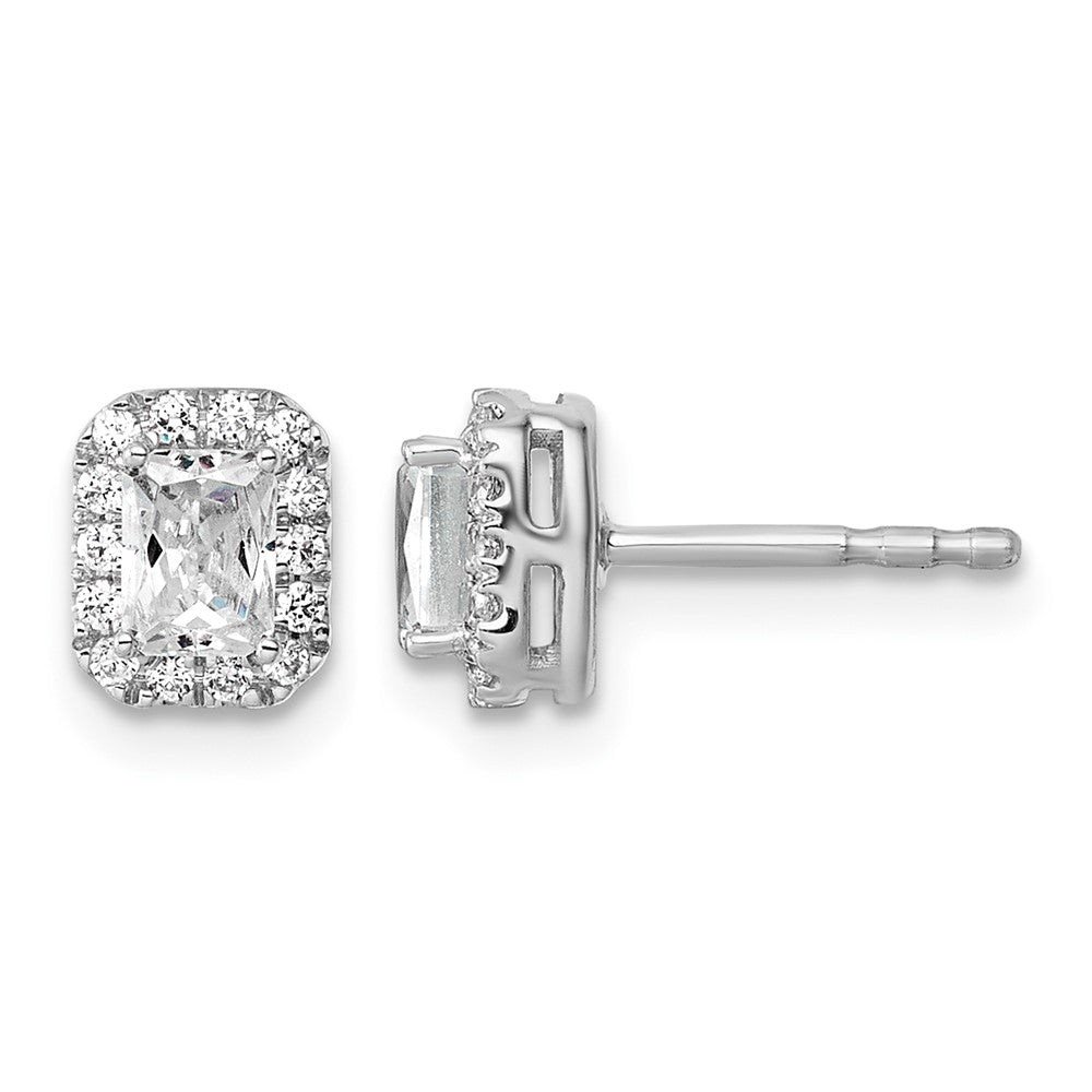 14kw 5/8ct Lab Grown Diamond VS/SI+ G+ Comp Emerald Halo Post Earrings