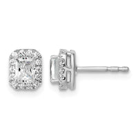 14kw 5/8ct Lab Grown Diamond VS/SI+ G+ Comp Emerald Halo Post Earrings