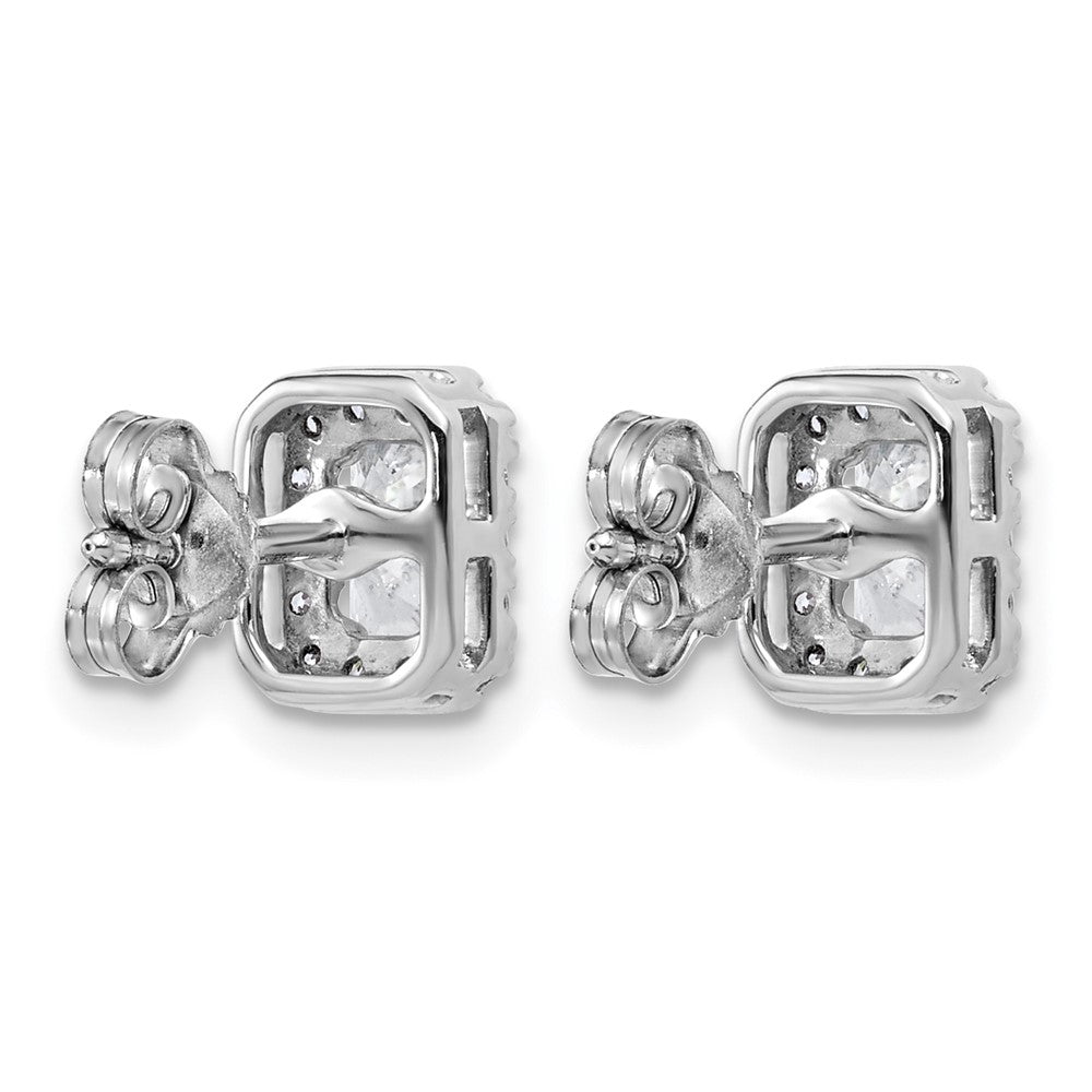 14kw 7/8ct Lab Grown Diamond VS/SI+ G+ Comp Emerald Halo Post Earrings