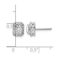 14kw 7/8ct Lab Grown Diamond VS/SI+ G+ Comp Emerald Halo Post Earrings