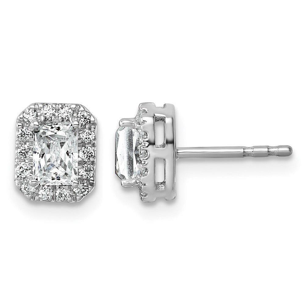 14kw 7/8ct Lab Grown Diamond VS/SI+ G+ Comp Emerald Halo Post Earrings