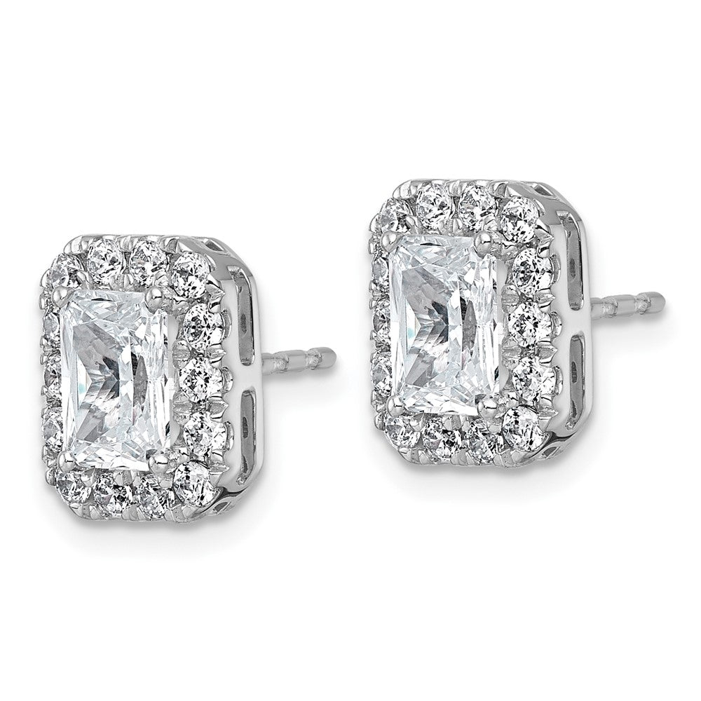 14kw 2 3/4ct Lab Grown Diamond VS+ F+ Comp Radiant Halo Post Earrings