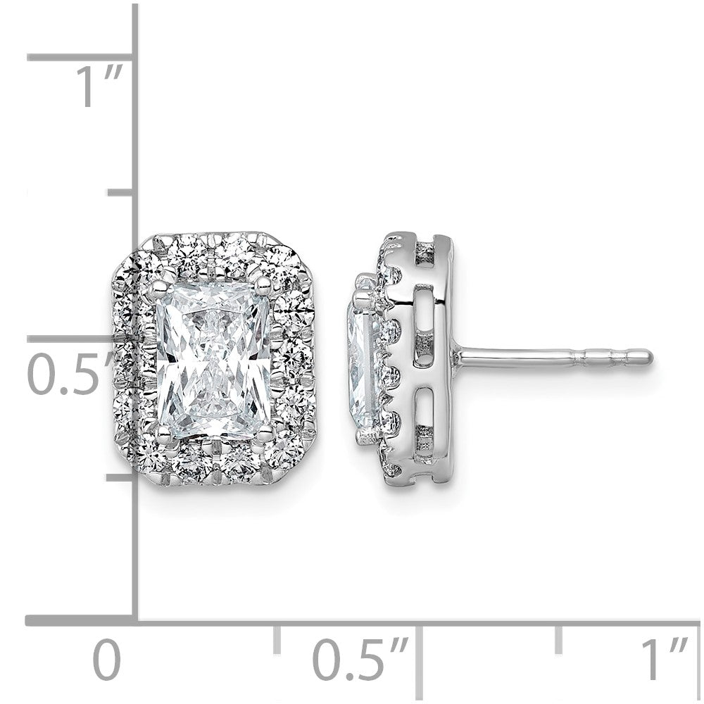 14kw 2 3/4ct Lab Grown Diamond VS+ F+ Comp Radiant Halo Post Earrings