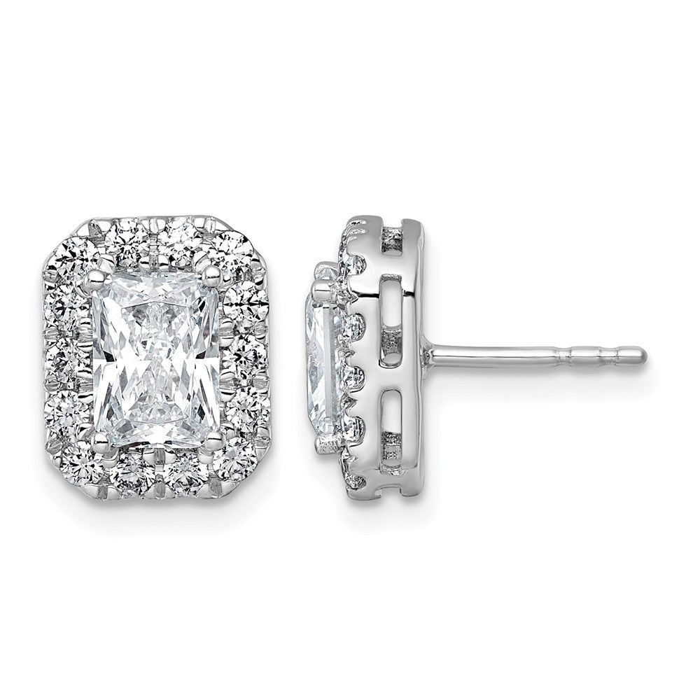 14kw 2 3/4ct Lab Grown Diamond VS+ F+ Comp Radiant Halo Post Earrings