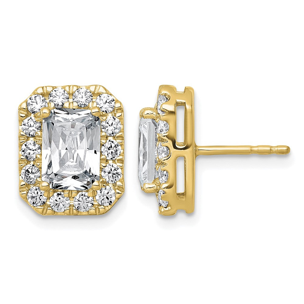 14k 3 7/8ct Lab Grown Diamond VS+ F+ Comp Radiant Halo Post Earrings