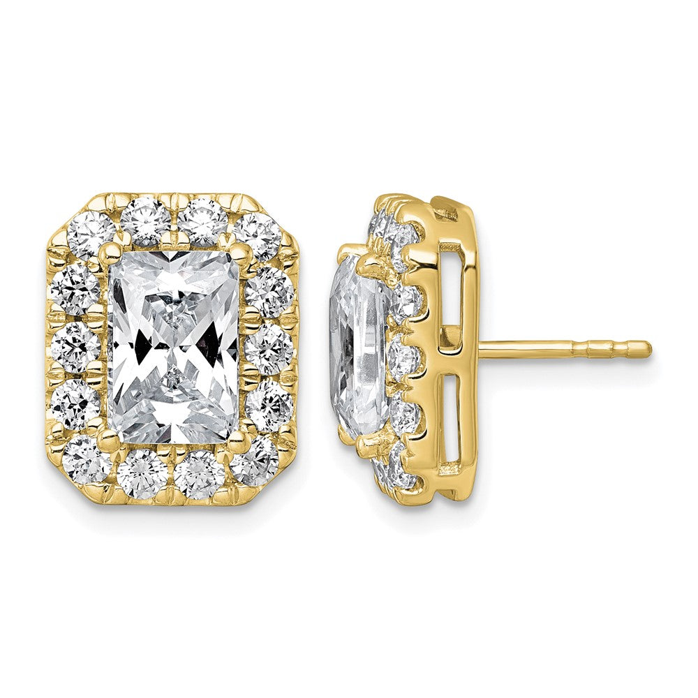 14k 5 3/4ct Lab Grown Diamond VS+ F+ Comp Radiant Halo Post Earrings