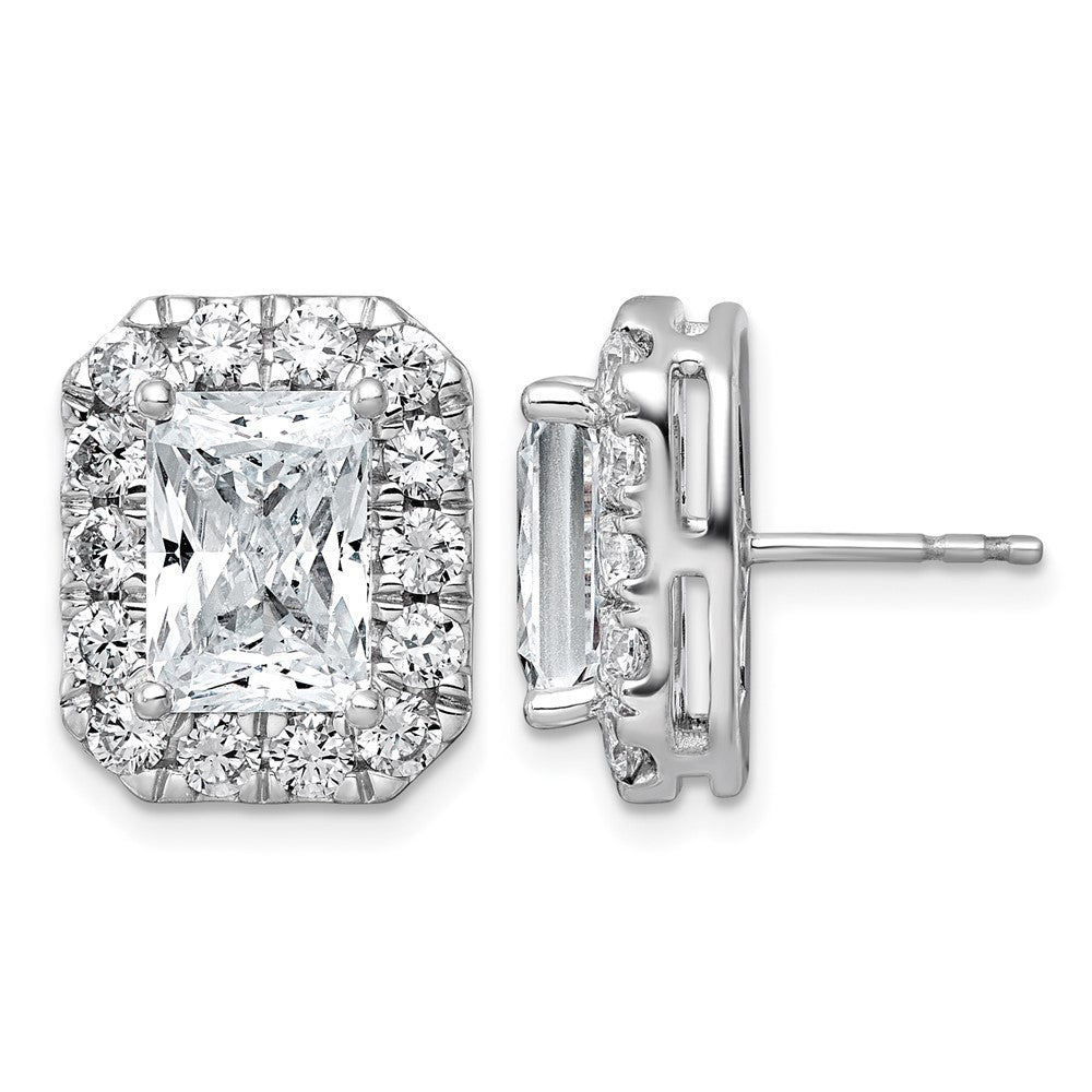 14kw 7ct Lab Grown Diamond VS+ F+ Comp Radiant Halo Post Earrings