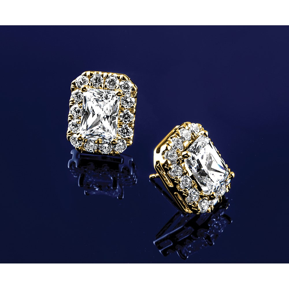 14k 5 3/4ct Lab Grown Diamond VS+ F+ Comp Radiant Halo Post Earrings