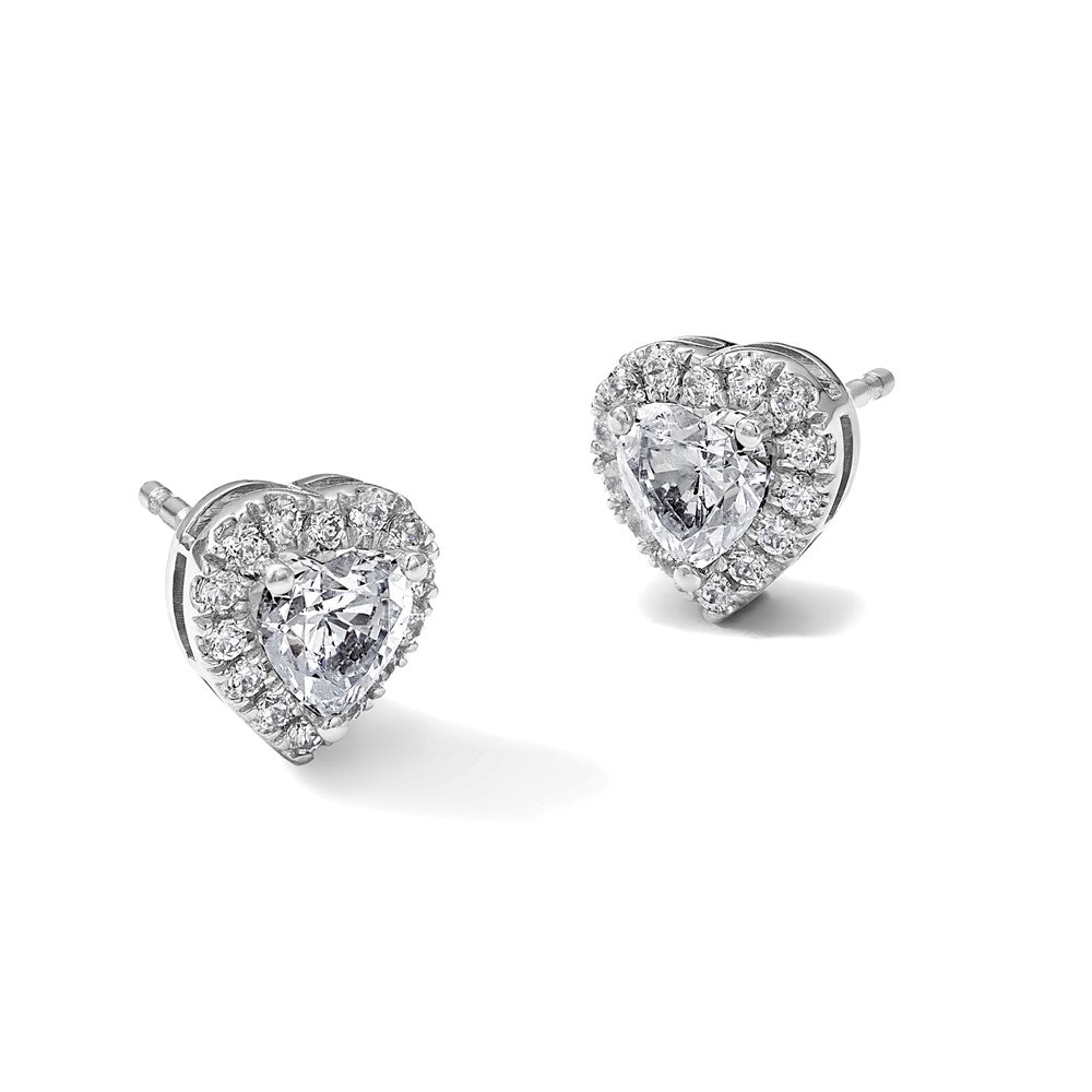 14kw 7 3/8ct Lab Grown Diamond VS+ F+ Complete Heart Halo Post Earrings