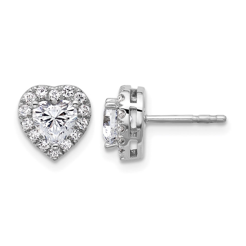 14kw 1 1/4ct Lab Grown Diamond VS/SI+ G+ Comp Halo Heart Post Earrings