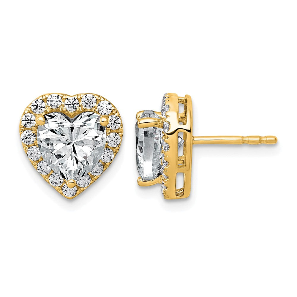 14k 3 1/2ct Lab Grown Diamond VS+ F+ Complete Heart Halo Post Earrings