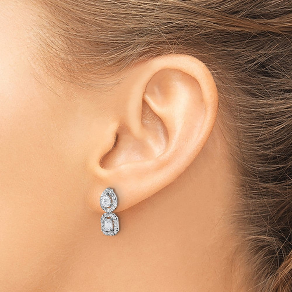 14kw 7/8ct Lab Grown Dia VS/SI+ G+ Comp 2 Stone Dangle Halo Earrings