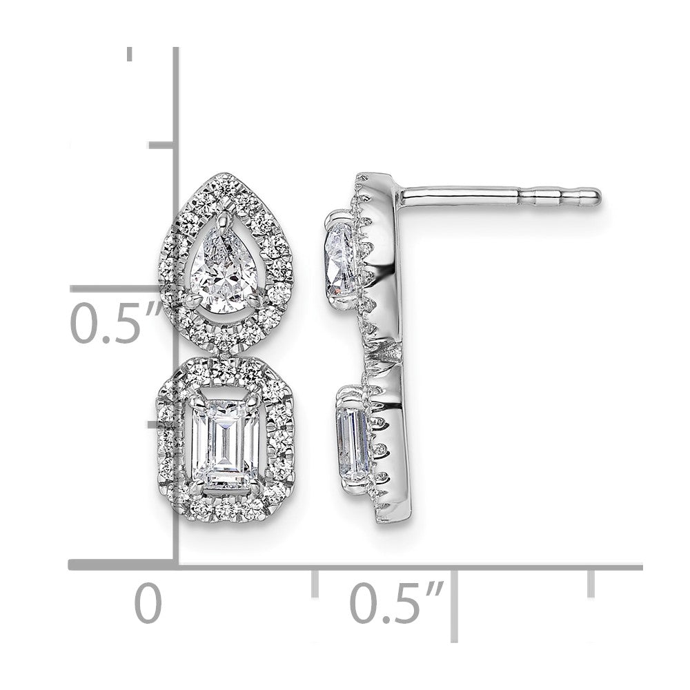 14kw 7/8ct Lab Grown Dia VS/SI+ G+ Comp 2 Stone Dangle Halo Earrings