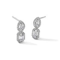 14kw 7/8ct Lab Grown Dia VS/SI+ G+ Comp 2 Stone Dangle Halo Earrings