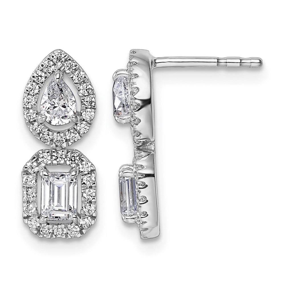 14kw 7/8ct Lab Grown Dia VS/SI+ G+ Comp 2 Stone Dangle Halo Earrings