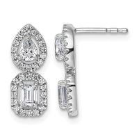 14kw 7/8ct Lab Grown Dia VS/SI+ G+ Comp 2 Stone Dangle Halo Earrings