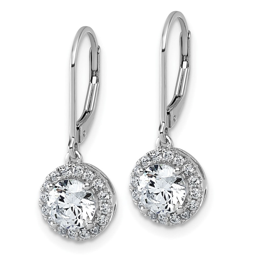 14kw 1 3/4 ct Lab Grown Dia VS+ F+ Comp. Halo Drop Leverback Earrings