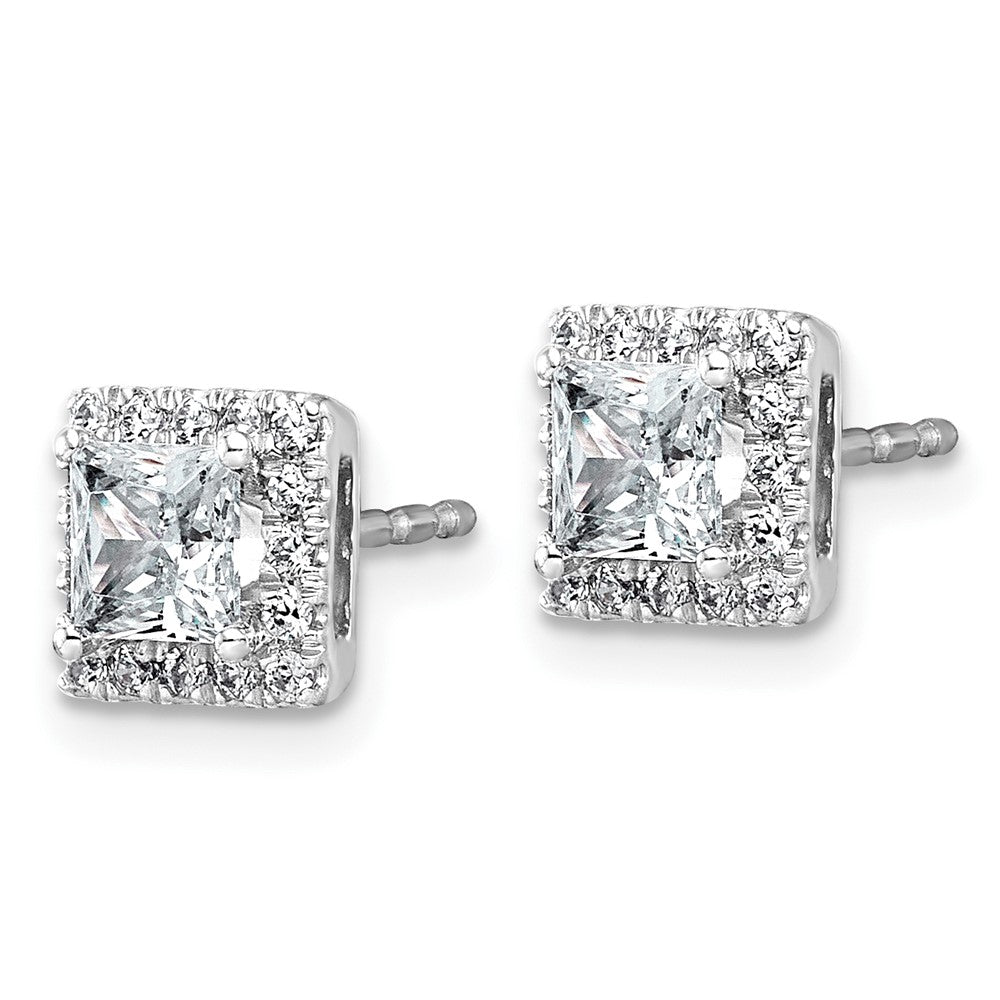 14kw 1 1/3ct Lab Grown Diamond VS+ F+ Comp Princess Halo Post Earrings