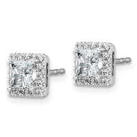 14kw 1 1/3ct Lab Grown Diamond VS+ F+ Comp Princess Halo Post Earrings