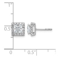 14kw 1 1/3ct Lab Grown Diamond VS+ F+ Comp Princess Halo Post Earrings