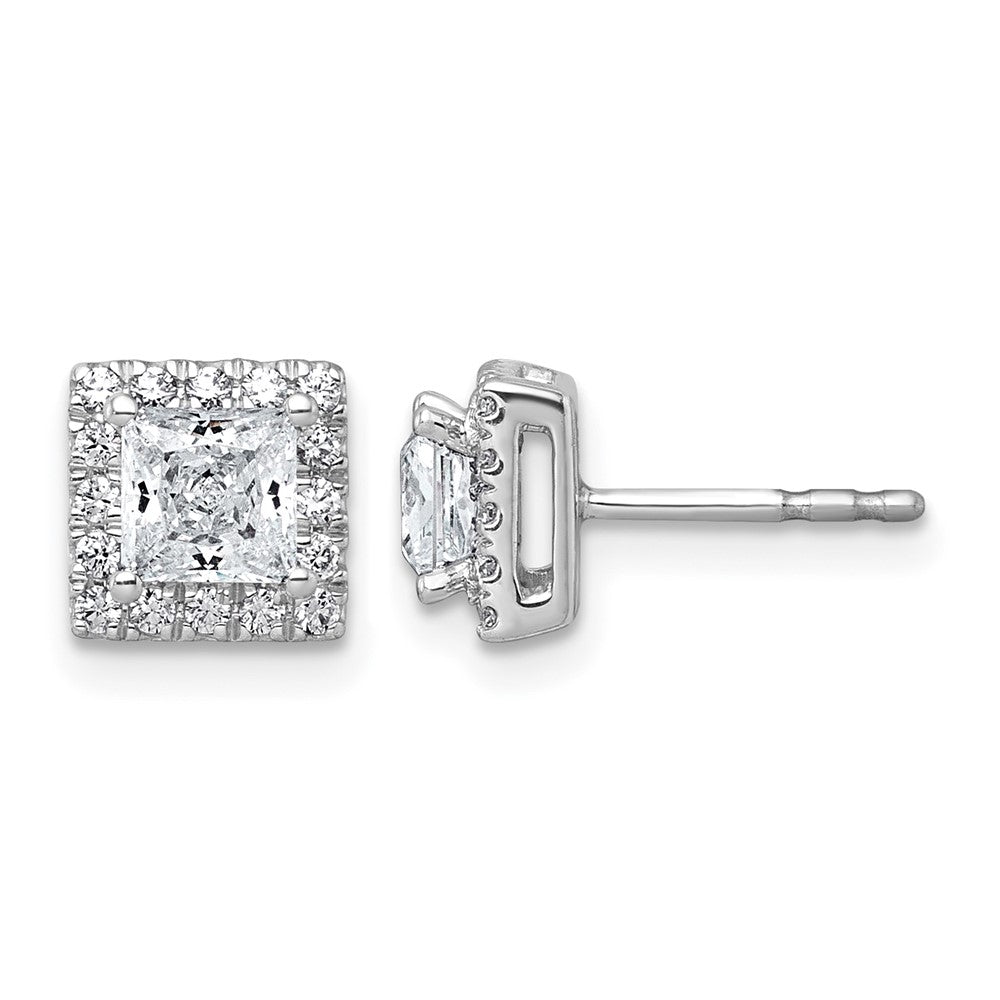 14kw 1 1/3ct Lab Grown Diamond VS+ F+ Comp Princess Halo Post Earrings