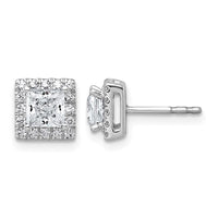 14kw 1 1/3ct Lab Grown Diamond VS+ F+ Comp Princess Halo Post Earrings