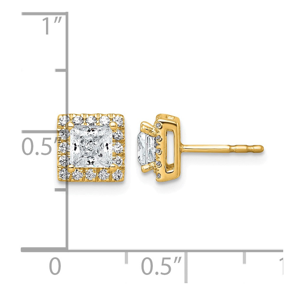 14k 1 1/3ct Lab Grown Diamond VS+ F+ Comp Princess Halo Post Earrings