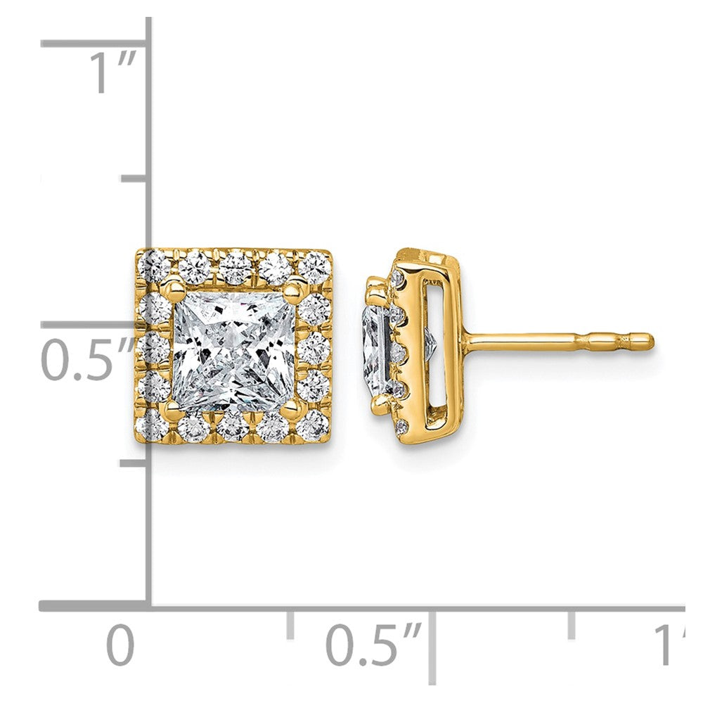 14k 2 1/2ct Lab Grown Diamond VS+ F+ Comp Princess Halo Post Earrings