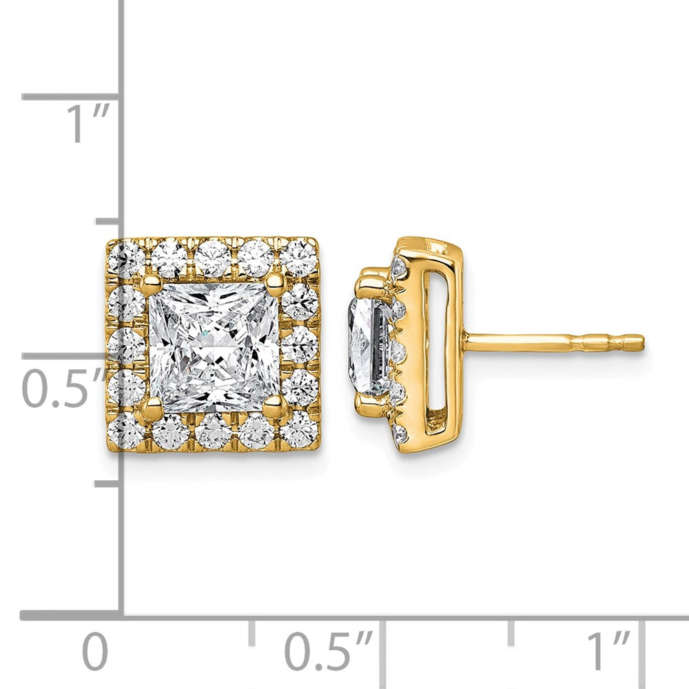 14k 3 7/8ct Lab Grown Diamond VS+ F+ Comp Princess Halo Post Earrings